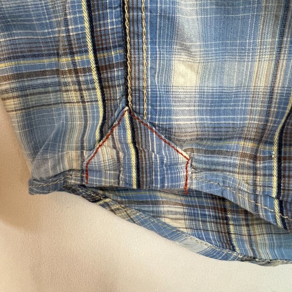 Men's Dakota Grizzly Western Pearl Snap Button Shirt Sz M Cotton Blue Plaid - Picture 9 of 11
